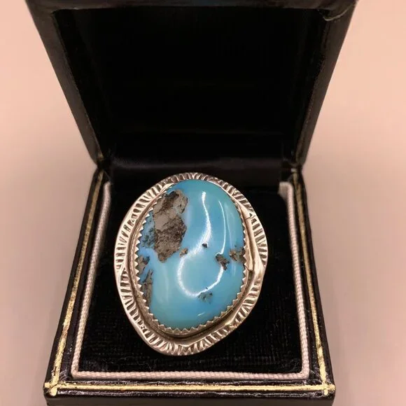 Navajo Native American Indian Made Kingsman Turquoise Sterling Silver Ring 6.5